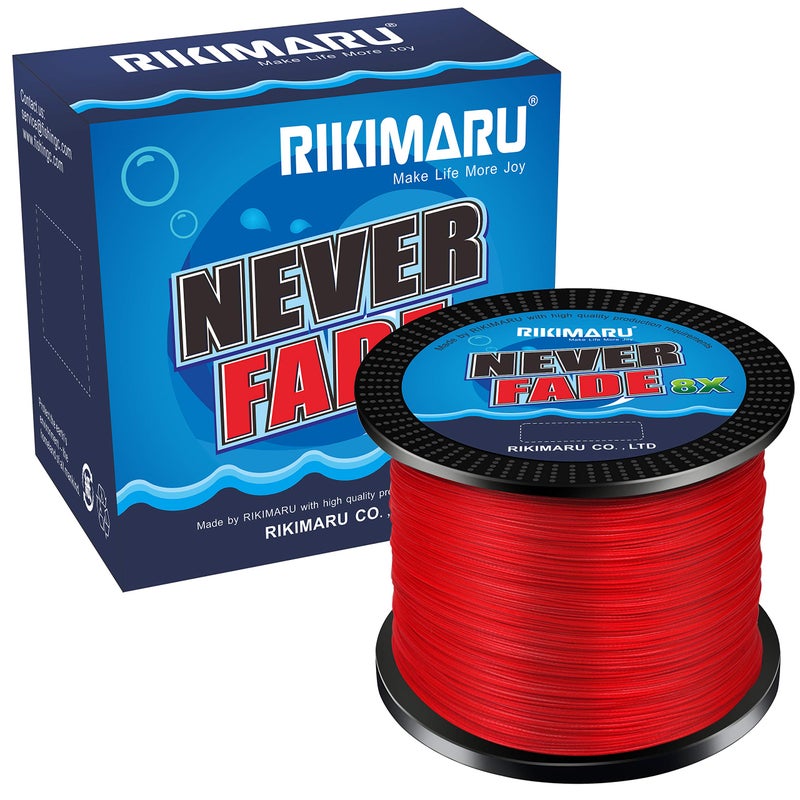 Rikimaru Never Fade 8X خط صيد مجدول 10-80LB 150-600Yds (600yds-Red، 25LB-0.20mm (8 فروع)) - Image 1